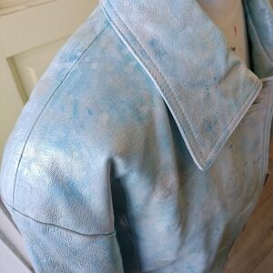 Upcycled Vintage 80s BRAEFAIR Leather trench coat, handpainted wearable art, 8